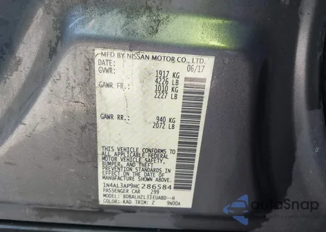 2017 Nissan Altima 2.5 Sr z USA, uszkodzony, nr VIN 1N4AL3AP9HC286584